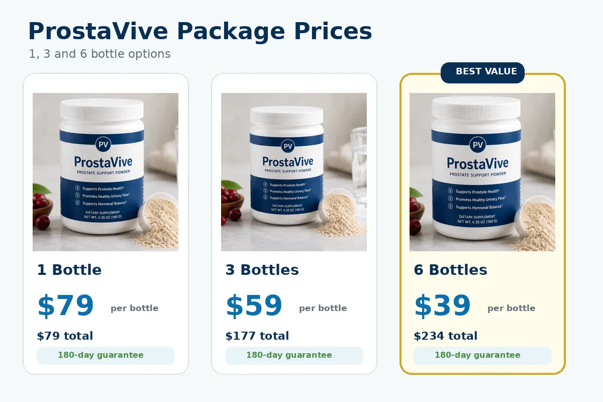 Current ProstaVive package choices and prices